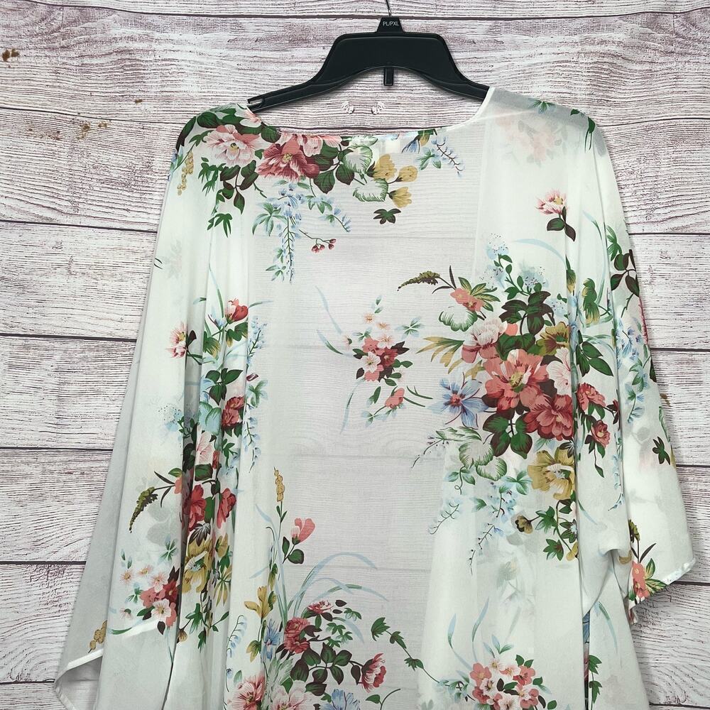 Umgee Sheer Girly Romantic Bridal Multicolored Floral Kimono Size 1XL - Picture 6 of 11
